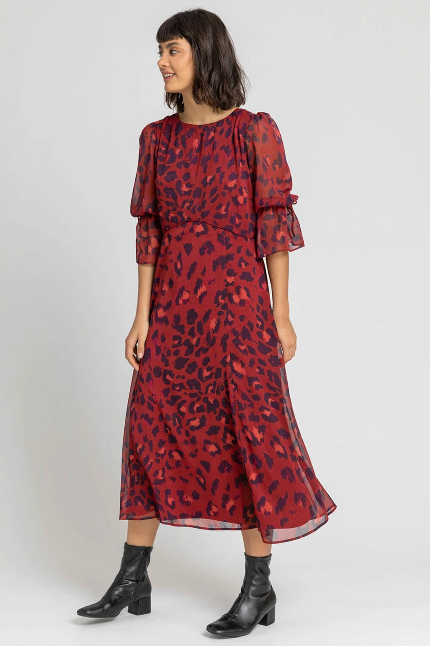 Roman Red Animal Print Chiffon Midi Dress 3 Roman Red Animal Print Chiffon Midi Dress