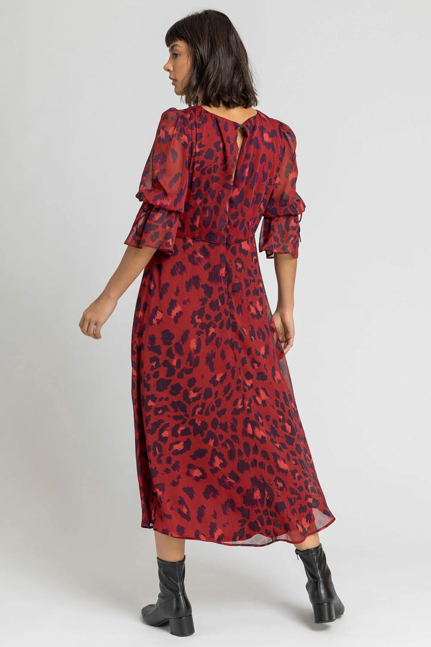 Roman Red Animal Print Chiffon Midi Dress 4 Roman Red Animal Print Chiffon Midi Dress - Image 2