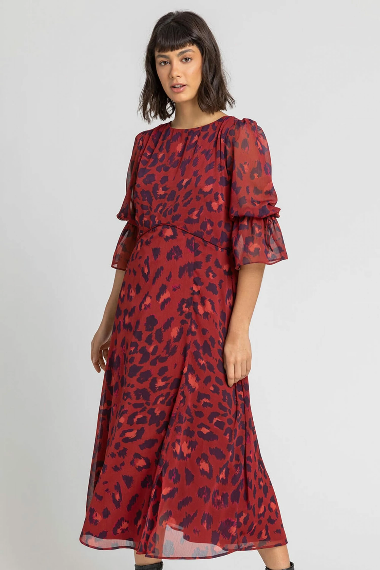 Roman Red Animal Print Chiffon Midi Dress 5 Roman Red Animal Print Chiffon Midi Dress - Image 3
