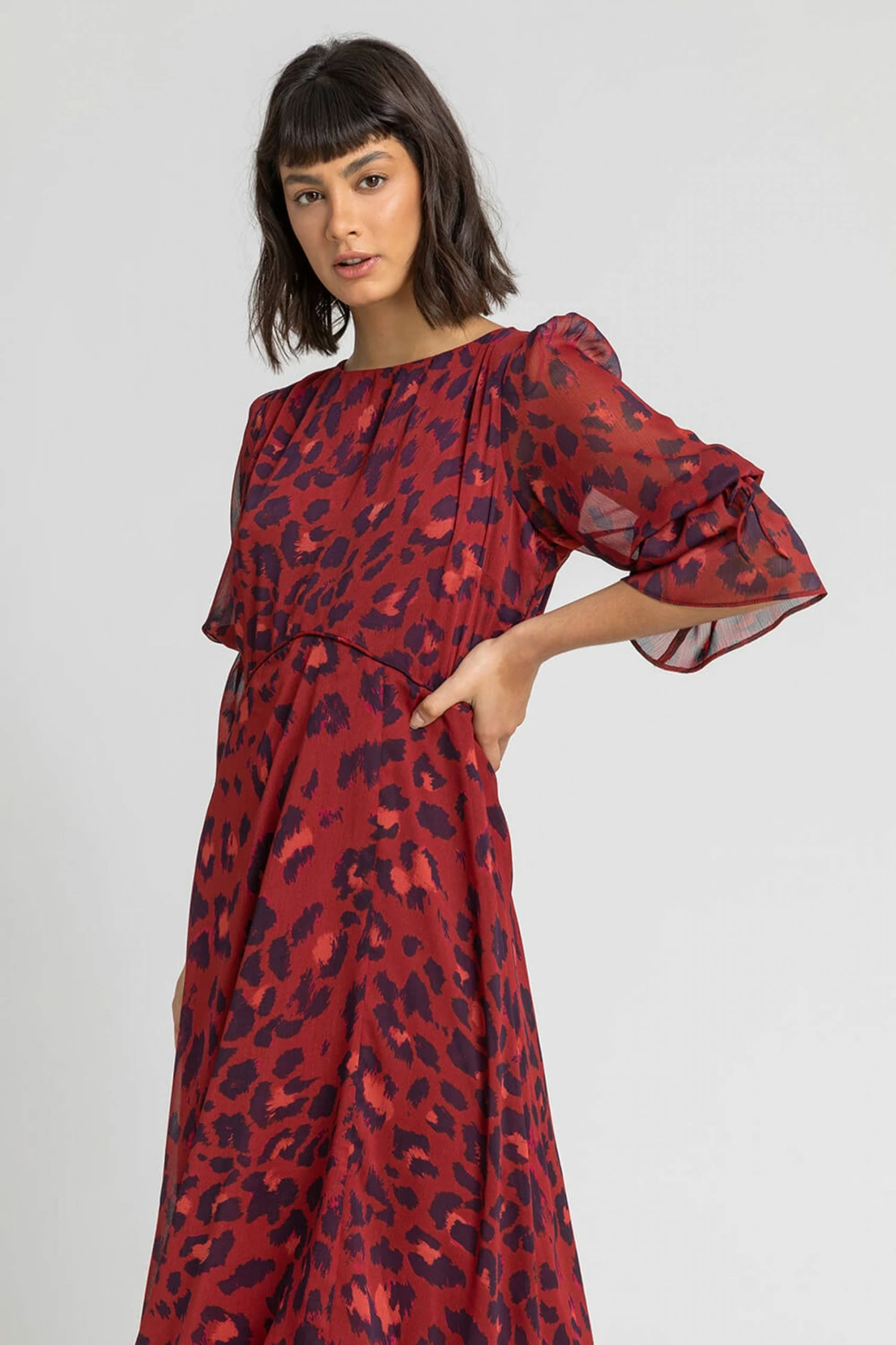 Roman Red Animal Print Chiffon Midi Dress 6 Roman Red Animal Print Chiffon Midi Dress - Image 4