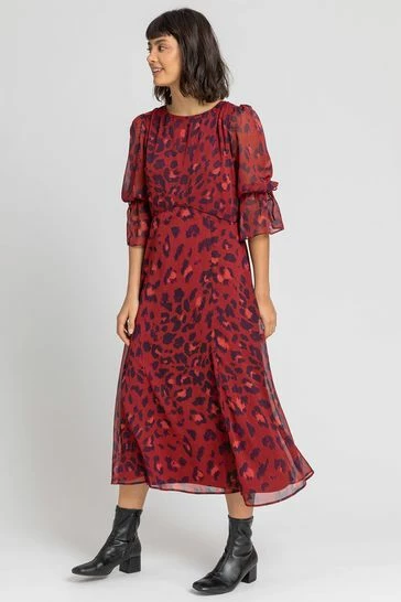 Roman Red Animal Print Chiffon Midi Dress 7 Roman Red Animal Print Chiffon Midi Dress - Image 5