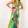 Roman Yellow Floral Twist Stretch Jersey Maxi Dress