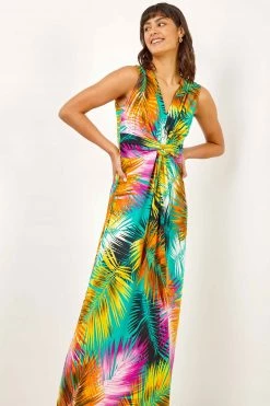 Roman Yellow Floral Twist Stretch Jersey Maxi Dress