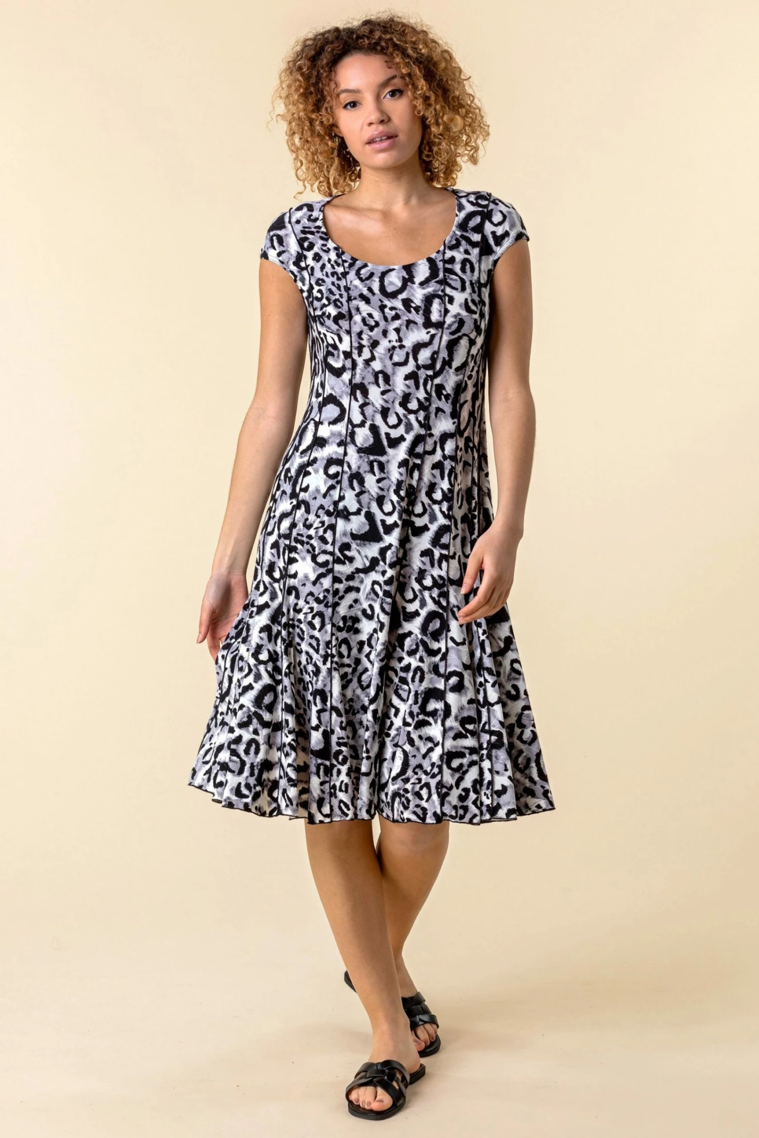 Roman Multi Animal Print Cap Sleeve Panel Dress 3 Roman Multi Animal Print Cap Sleeve Panel Dress