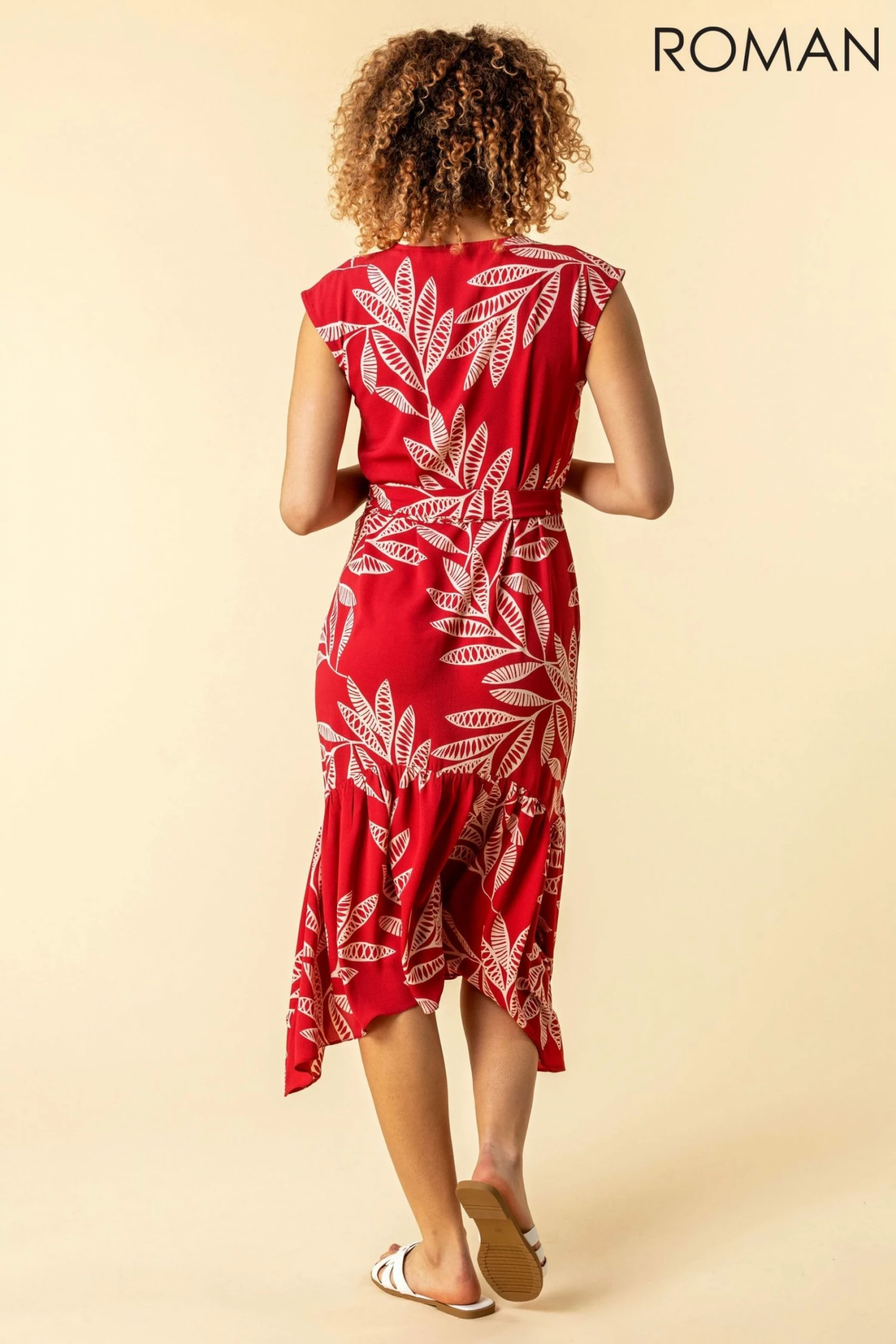 Roman Red Leaf Print Frill Hem Shirt Dress 4 Roman Red Leaf Print Frill Hem Shirt Dress - Image 2