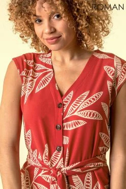 Roman Red Leaf Print Frill Hem Shirt Dress 10 Roman Red Leaf Print Frill Hem Shirt Dress -Roman Sales Shop unnamed file 3726