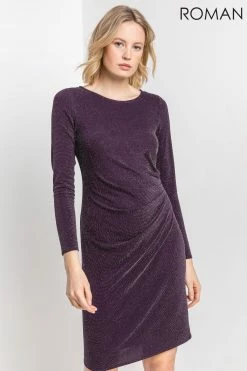 Roman Purple Metallic Shimmer Pleated Dress