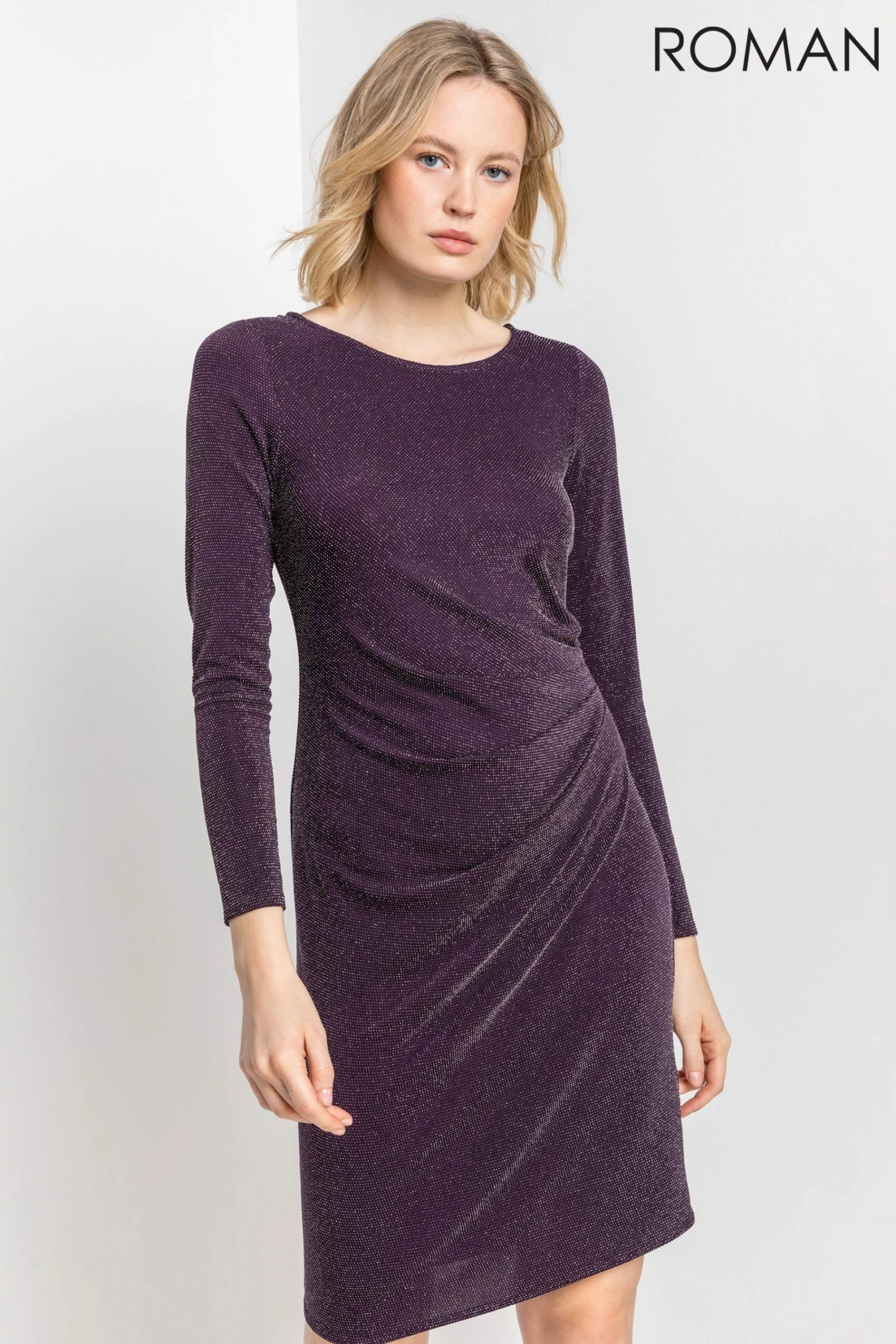 Roman Purple Metallic Shimmer Pleated Dress 3 Roman Purple Metallic Shimmer Pleated Dress