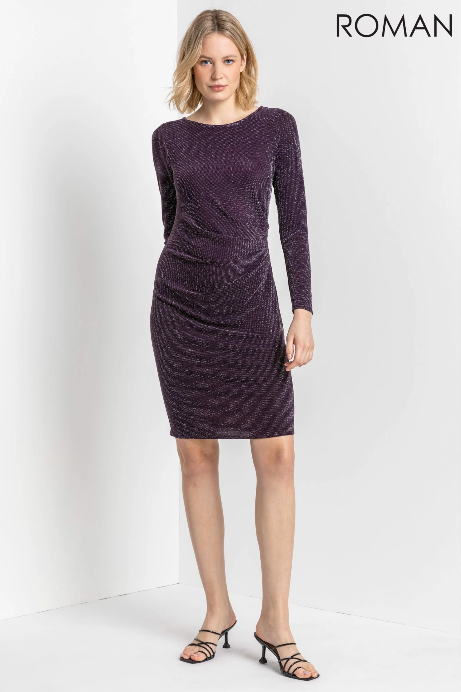 Roman Purple Metallic Shimmer Pleated Dress 5 Roman Purple Metallic Shimmer Pleated Dress - Image 3