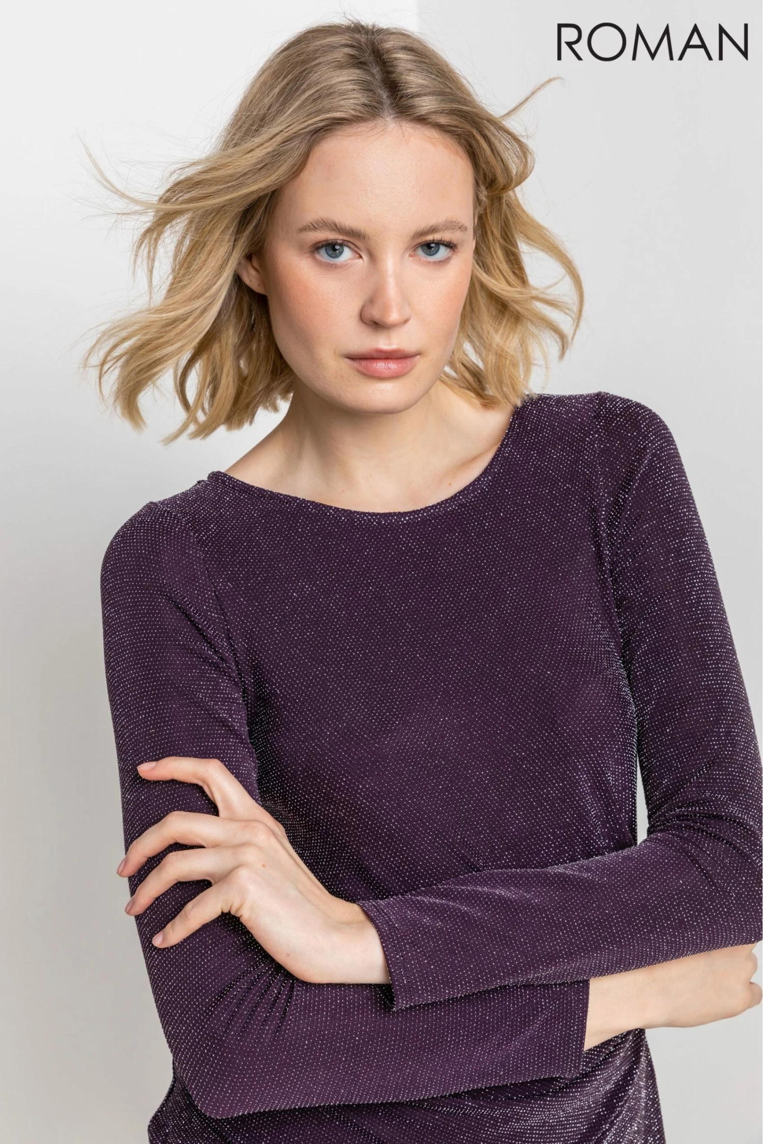 Roman Purple Metallic Shimmer Pleated Dress 6 Roman Purple Metallic Shimmer Pleated Dress - Image 4