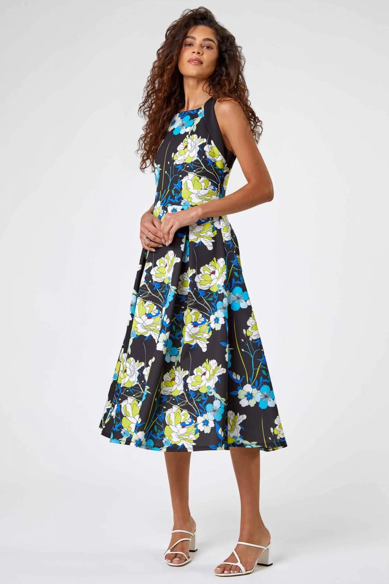 Roman Green Floral Fit And Flare Scuba Dress 6 Roman Green Floral Fit And Flare Scuba Dress - Image 4