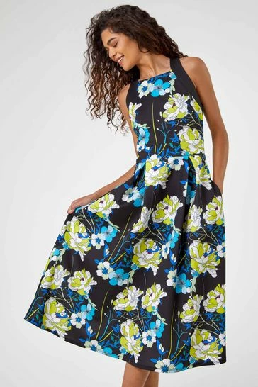 Roman Green Floral Fit And Flare Scuba Dress 8 Roman Green Floral Fit And Flare Scuba Dress - Image 6