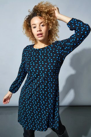 Roman Blue Originals Long Sleeve Spot Print Shift Dress 7 Roman Blue Originals Long Sleeve Spot Print Shift Dress - Image 5