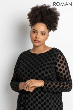 Roman Black Curve Flock Spot Midi Dress 11 Roman Black Curve Flock Spot Midi Dress -Roman Sales Shop unnamed file 3748