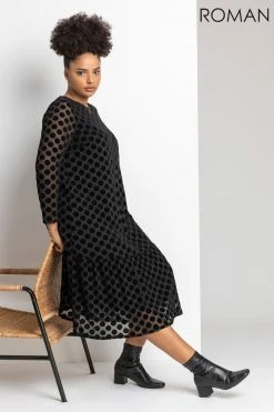 Roman Black Curve Flock Spot Midi Dress 12 Roman Black Curve Flock Spot Midi Dress -Roman Sales Shop unnamed file 3749