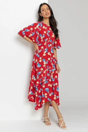 Roman Blue Floral Print Chiffon Midi Dress 8 Roman Blue Floral Print Chiffon Midi Dress - Image 6