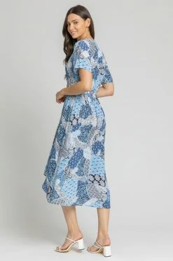 Roman Blue Patchwork Floral Wrap Dress 8 Roman Blue Patchwork Floral Wrap Dress -Roman Sales Shop unnamed file 3752