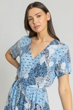 Roman Blue Patchwork Floral Wrap Dress 10 Roman Blue Patchwork Floral Wrap Dress -Roman Sales Shop unnamed file 3754