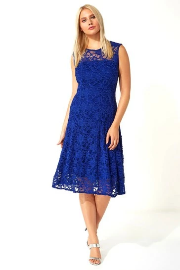 Roman Blue Glitter Lace Fit And Flare Dress 6 Roman Blue Glitter Lace Fit And Flare Dress - Image 4