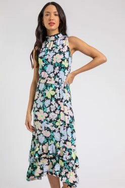 Roman Black High Neck Floral Frill Hem Dress 9 Roman Black High Neck Floral Frill Hem Dress -Roman Sales Shop unnamed file 3767