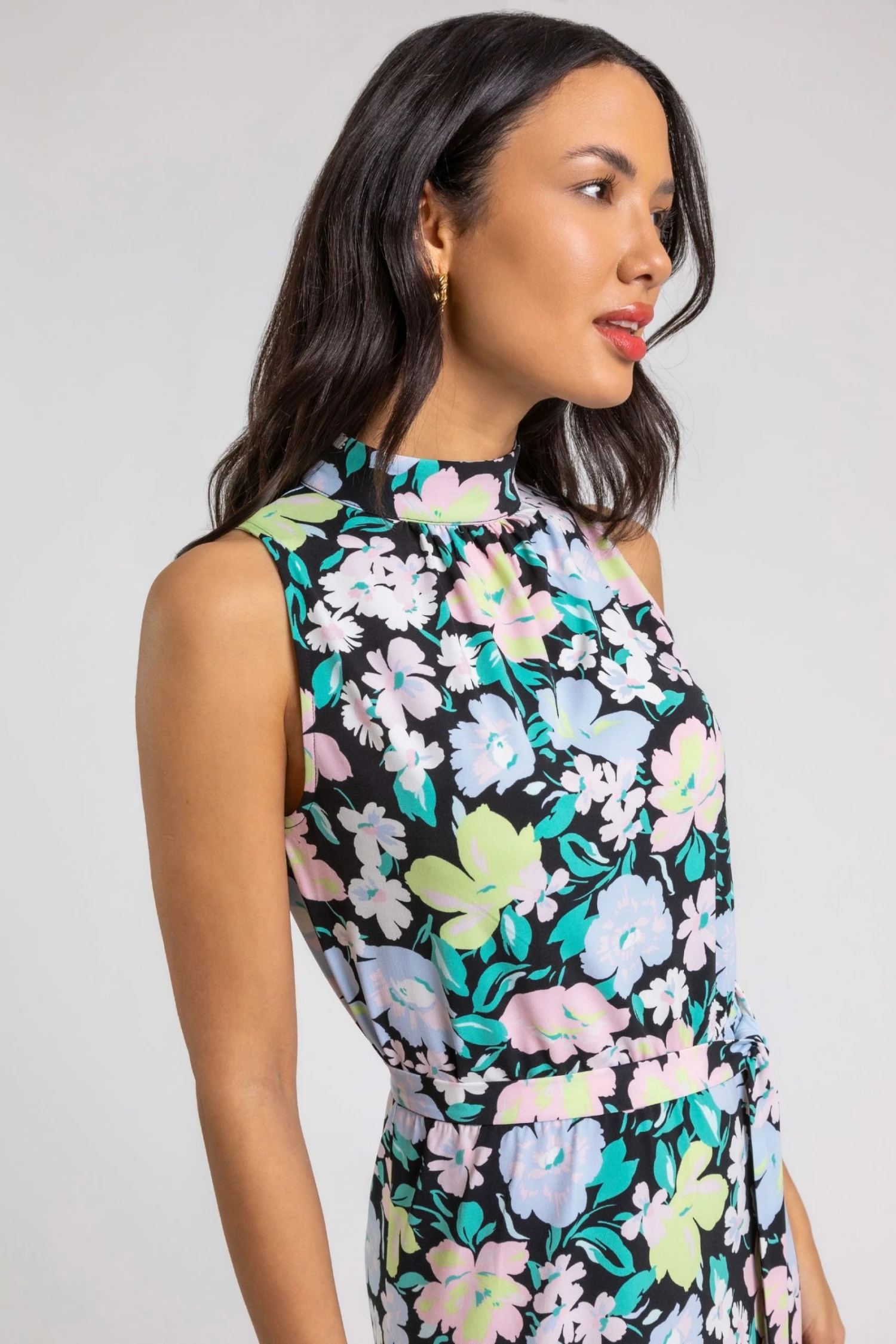 Roman Black High Neck Floral Frill Hem Dress 6 Roman Black High Neck Floral Frill Hem Dress - Image 4