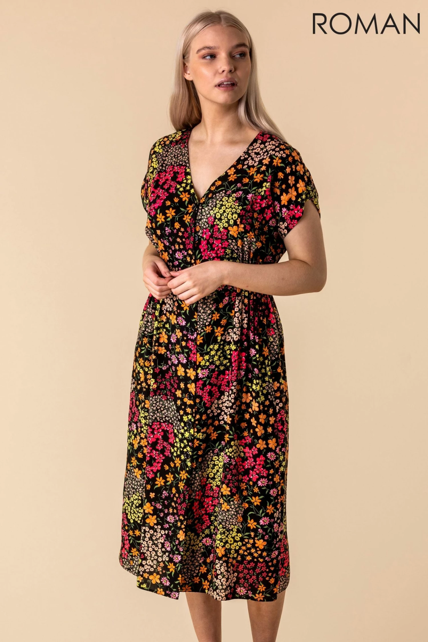 Roman Multi Floral Print Button Through Dress 3 Roman Multi Floral Print Button Through Dress