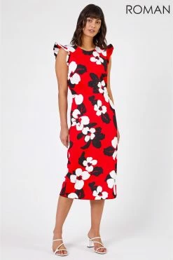 Roman Red Floral Frill Sleeve Midi Dress 8 Roman Red Floral Frill Sleeve Midi Dress -Roman Sales Shop unnamed file 3771