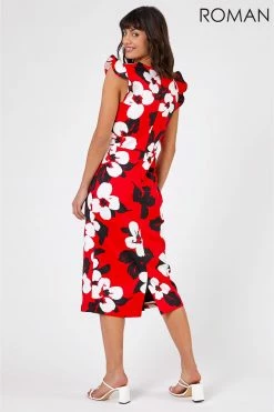 Roman Red Floral Frill Sleeve Midi Dress 9 Roman Red Floral Frill Sleeve Midi Dress -Roman Sales Shop unnamed file 3772