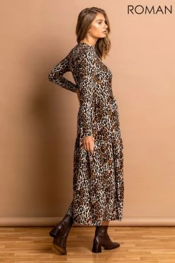 Roman Brown Animal High Neck Midi Dress 8 Roman Brown Animal High Neck Midi Dress -Roman Sales Shop unnamed file 3776