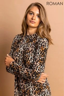 Roman Brown Animal High Neck Midi Dress 10 Roman Brown Animal High Neck Midi Dress -Roman Sales Shop unnamed file 3778