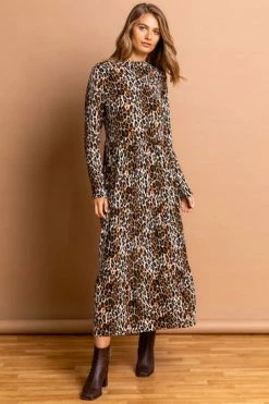 Roman Brown Animal High Neck Midi Dress 11 Roman Brown Animal High Neck Midi Dress -Roman Sales Shop unnamed file 3779