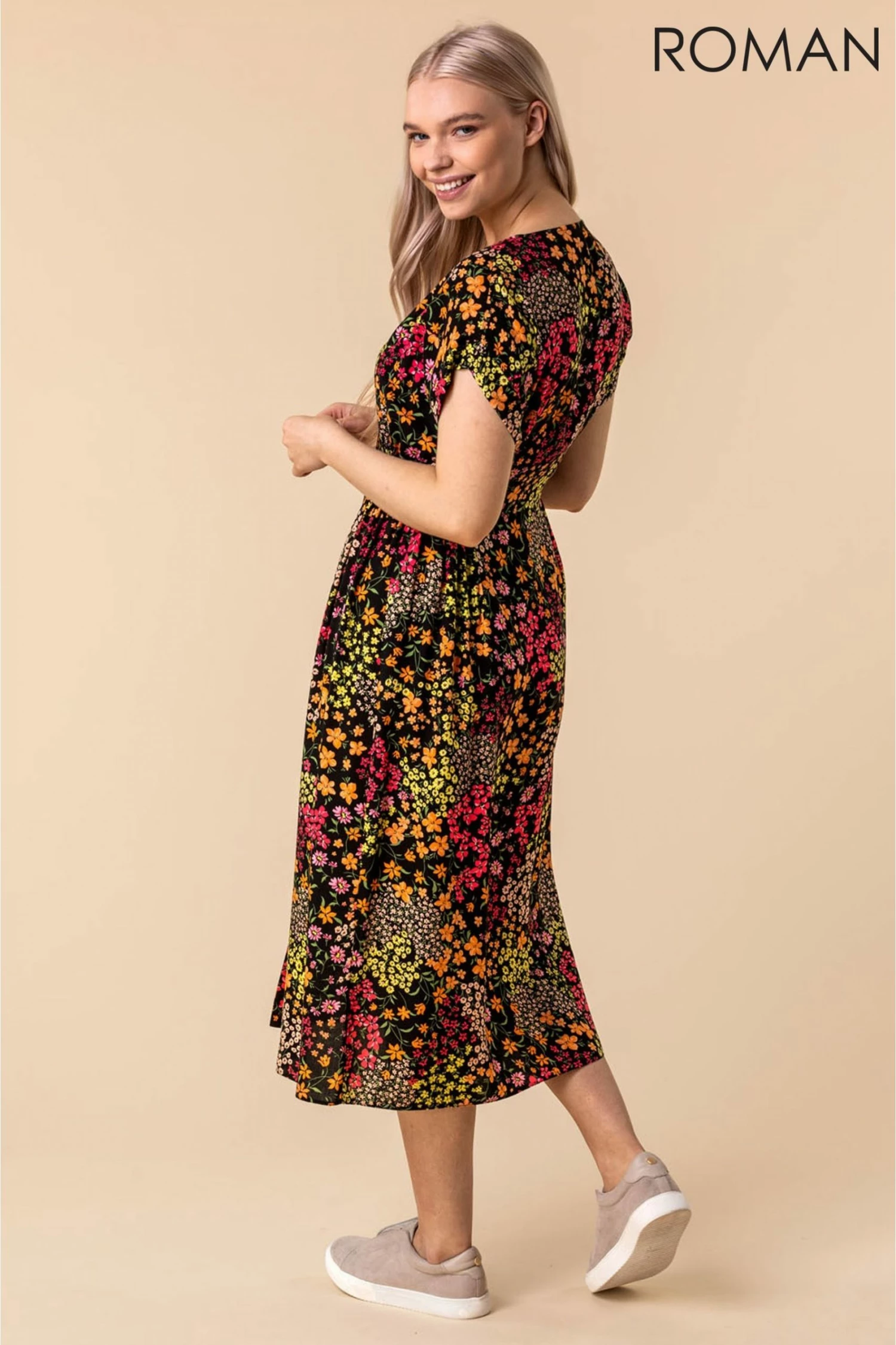 Roman Multi Floral Print Button Through Dress 4 Roman Multi Floral Print Button Through Dress - Image 2