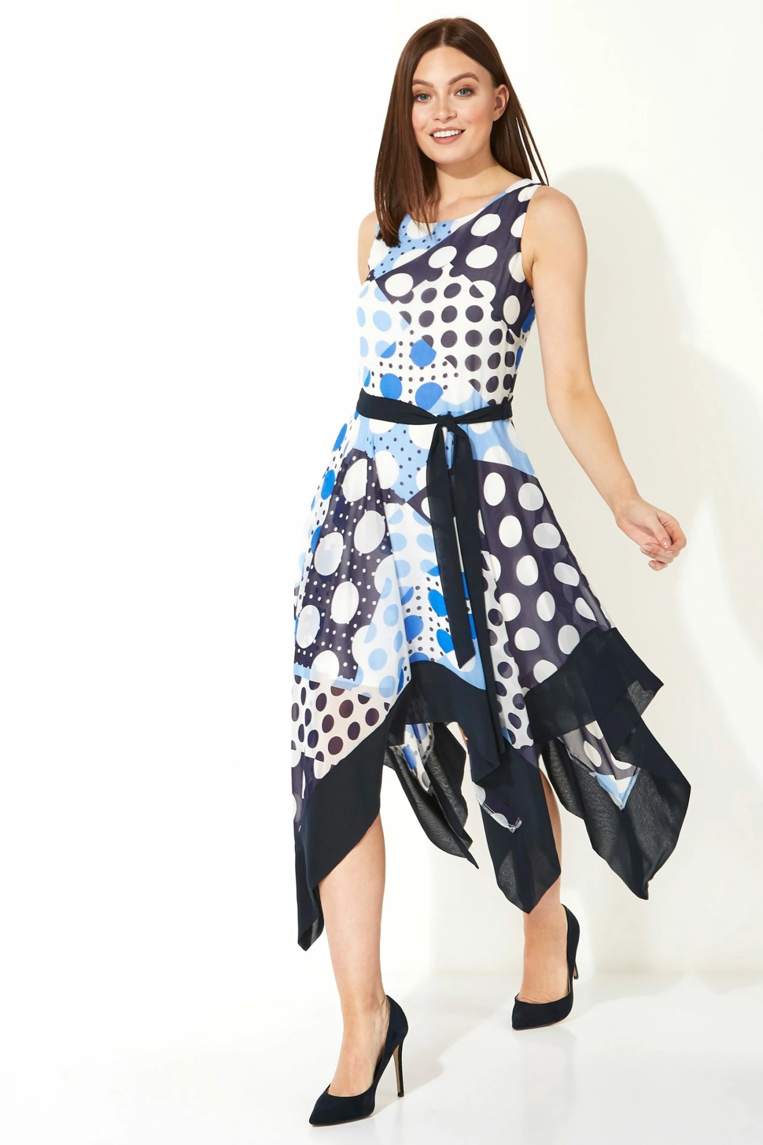 Roman Blue Spot Hanky Hem Midi Dress 5 Roman Blue Spot Hanky Hem Midi Dress - Image 3