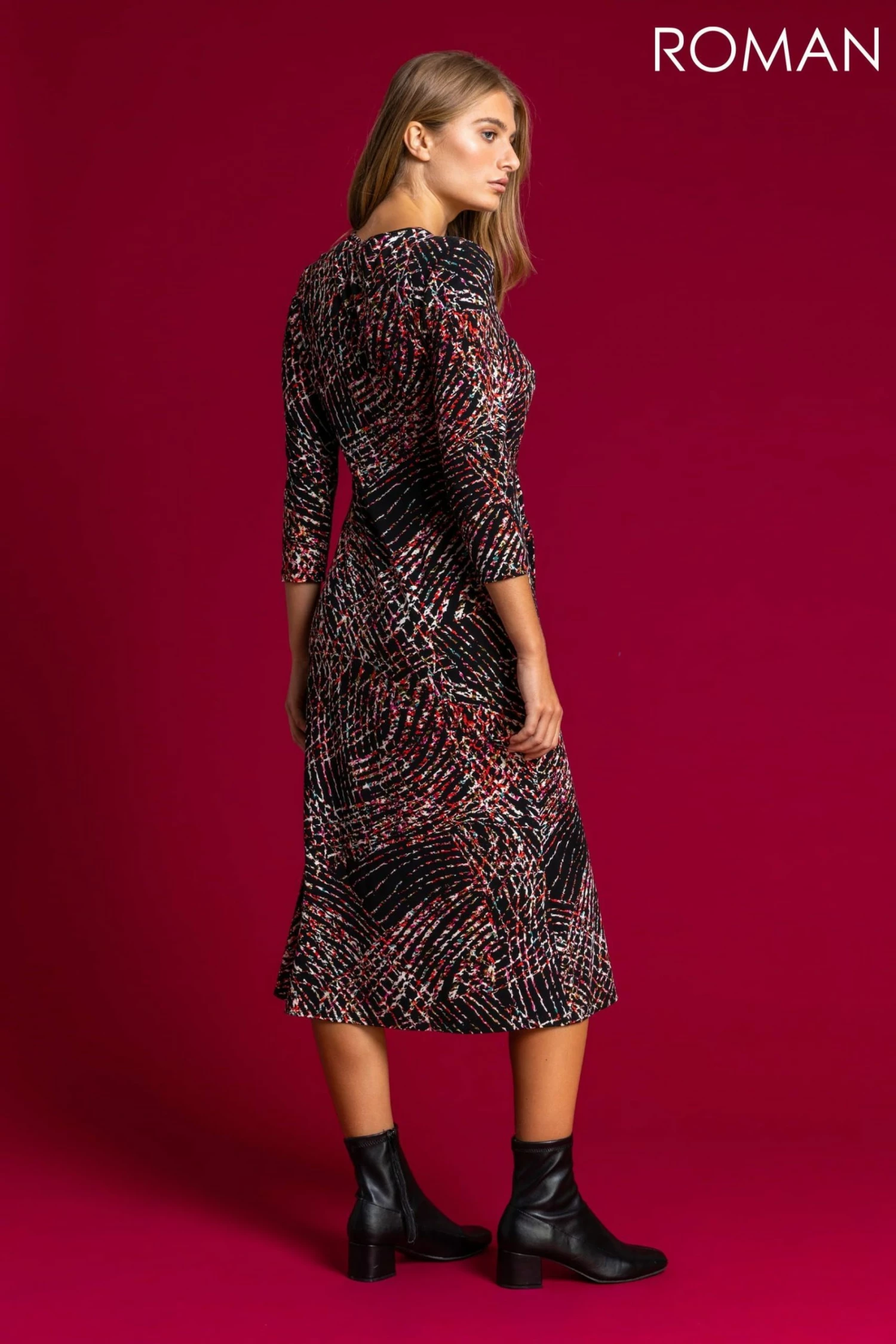 Roman Black D Ring Textured Print Midi Dress 5 Roman Black D Ring Textured Print Midi Dress - Image 3