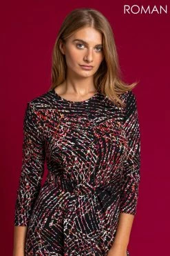 Roman Black D Ring Textured Print Midi Dress 10 Roman Black D Ring Textured Print Midi Dress -Roman Sales Shop unnamed file 3793