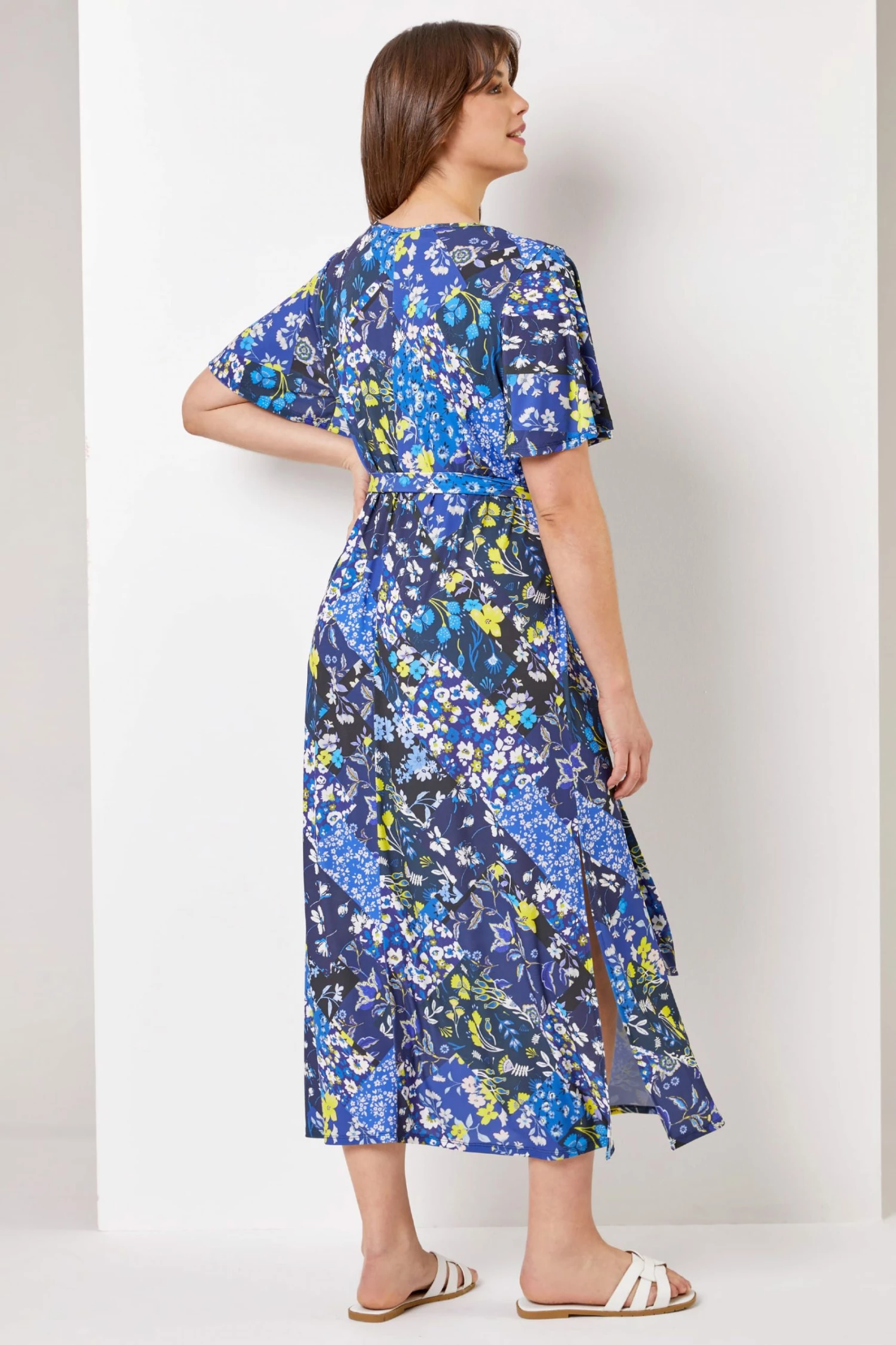 Roman Blue Curve Patchwork Floral Maxi Dress 4 Roman Blue Curve Patchwork Floral Maxi Dress - Image 2