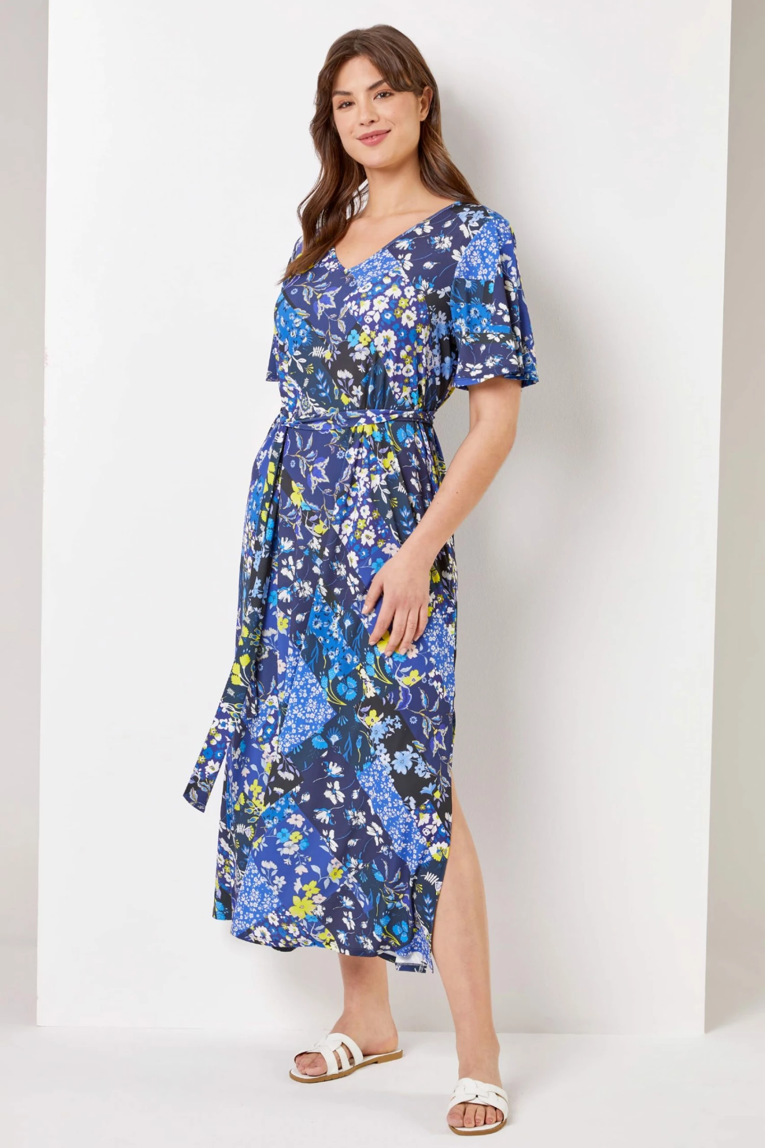 Roman Blue Curve Patchwork Floral Maxi Dress 6 Roman Blue Curve Patchwork Floral Maxi Dress - Image 4
