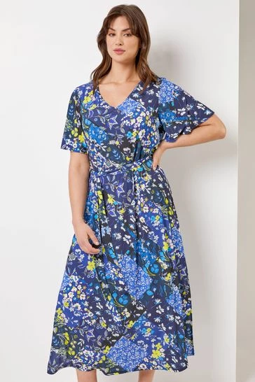 Roman Blue Curve Patchwork Floral Maxi Dress 7 Roman Blue Curve Patchwork Floral Maxi Dress - Image 5