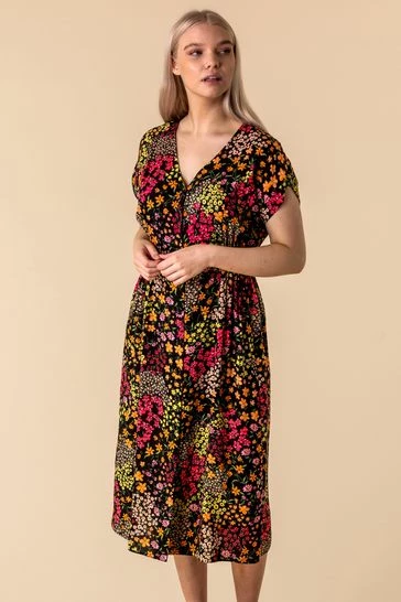 Roman Multi Floral Print Button Through Dress 6 Roman Multi Floral Print Button Through Dress - Image 4
