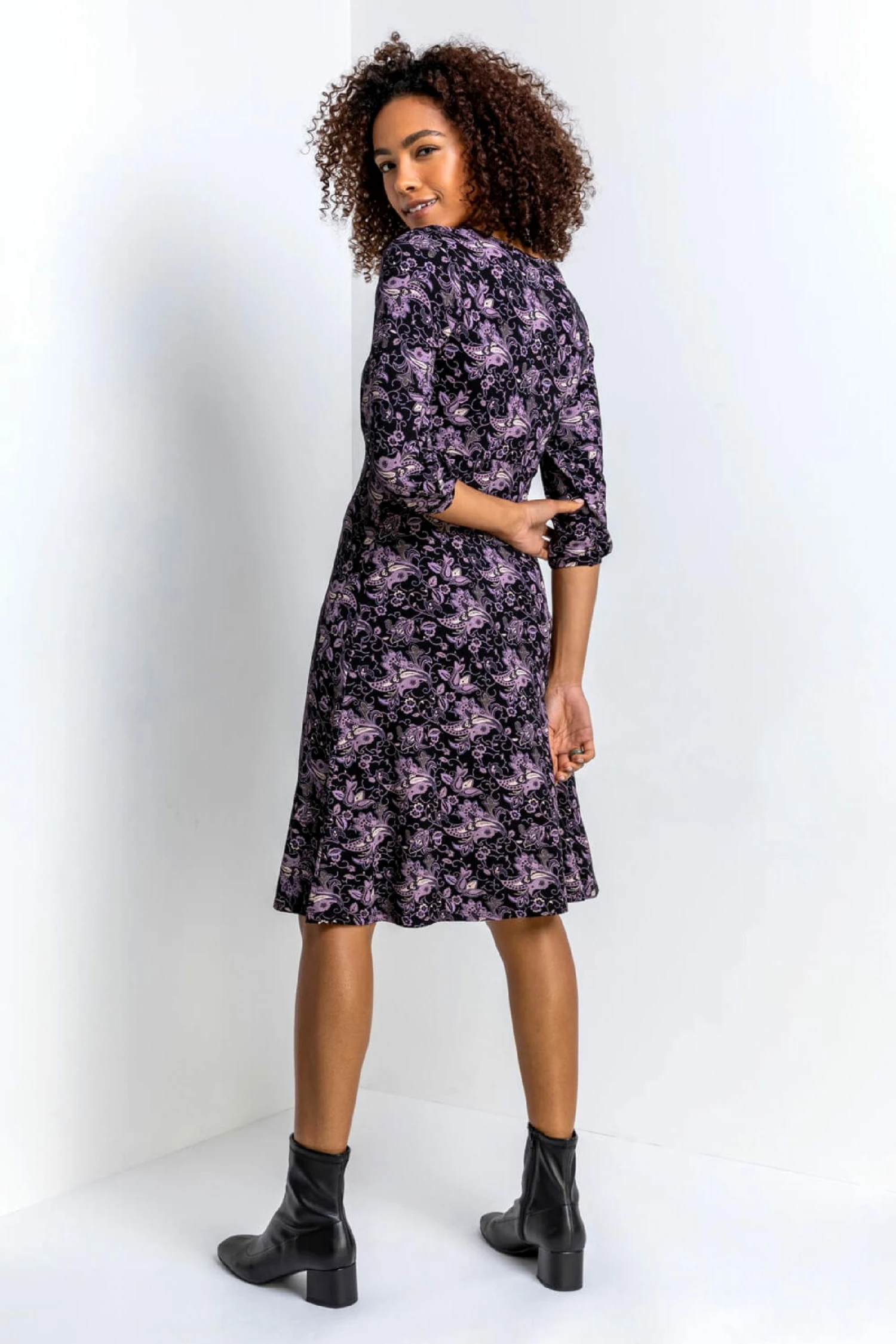 Roman Black Square Neck Paisley Print Dress 4 Roman Black Square Neck Paisley Print Dress - Image 2