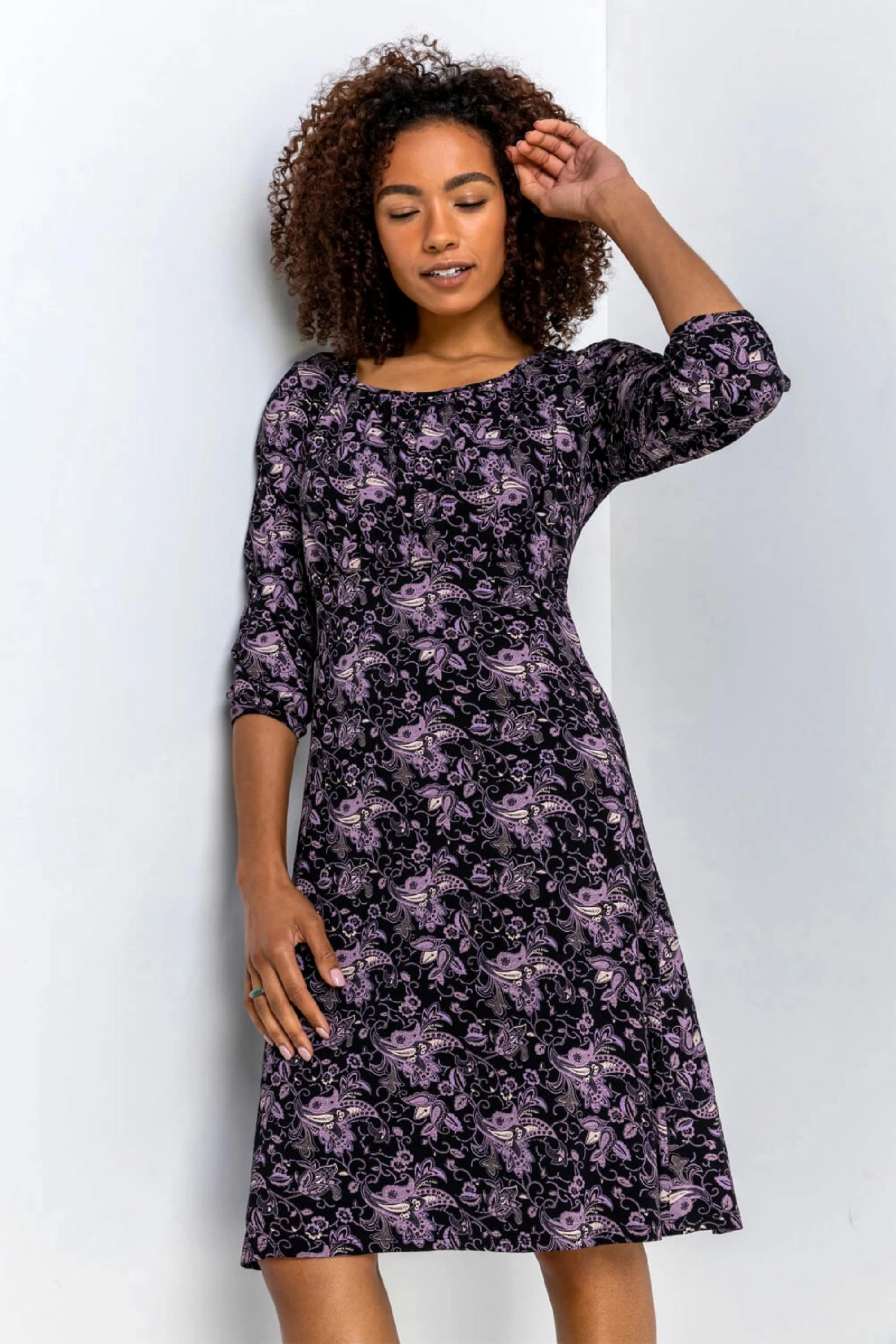 Roman Black Square Neck Paisley Print Dress 5 Roman Black Square Neck Paisley Print Dress - Image 3