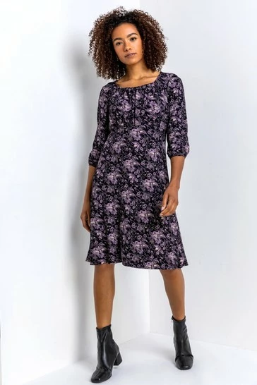Roman Black Square Neck Paisley Print Dress 7 Roman Black Square Neck Paisley Print Dress - Image 5