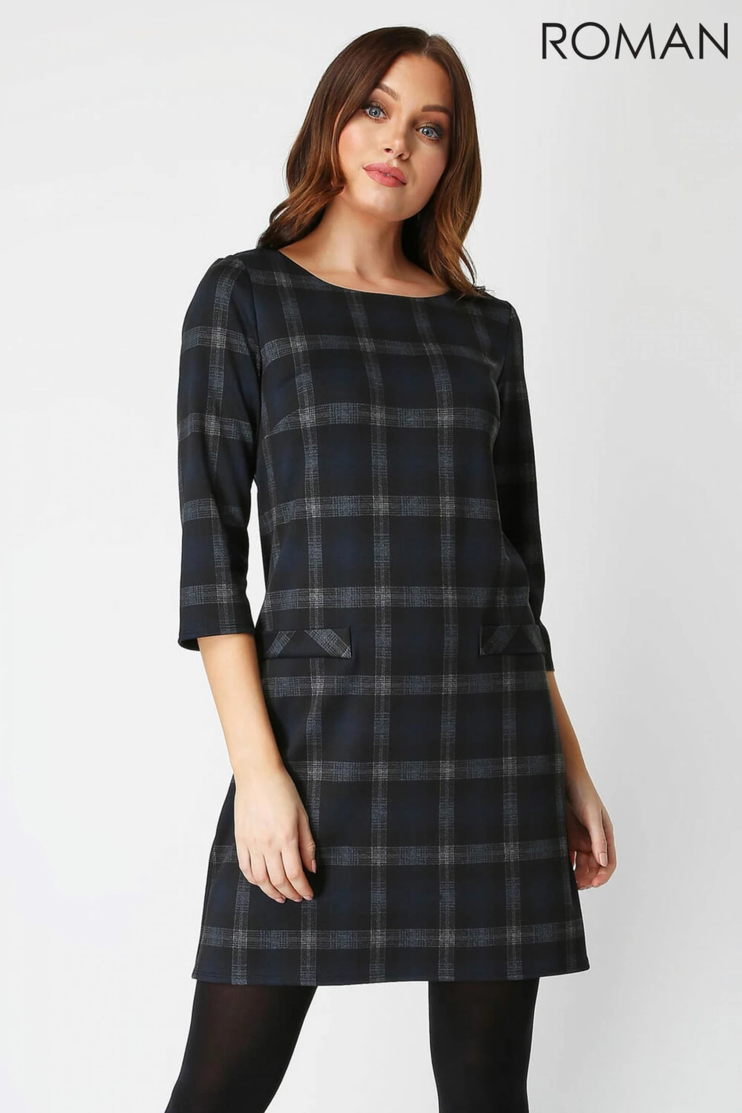 Roman Blue Originals Check Pocket Shift Dress 3 Roman Blue Originals Check Pocket Shift Dress