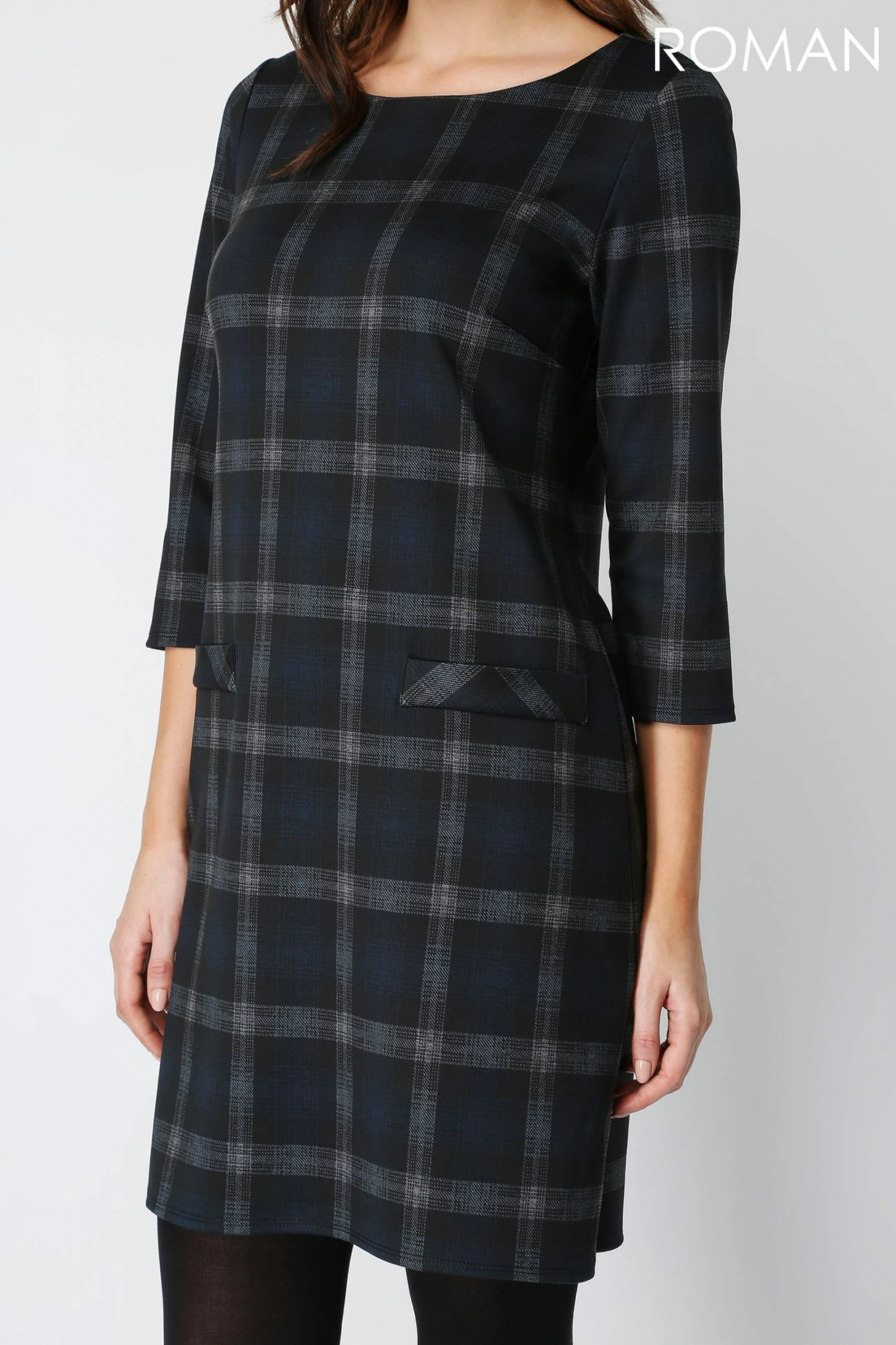 Roman Blue Originals Check Pocket Shift Dress 6 Roman Blue Originals Check Pocket Shift Dress - Image 4