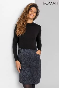 Roman Navy Jacquard Animal Print Midi Dress 10 Roman Navy Jacquard Animal Print Midi Dress -Roman Sales Shop unnamed file 3829