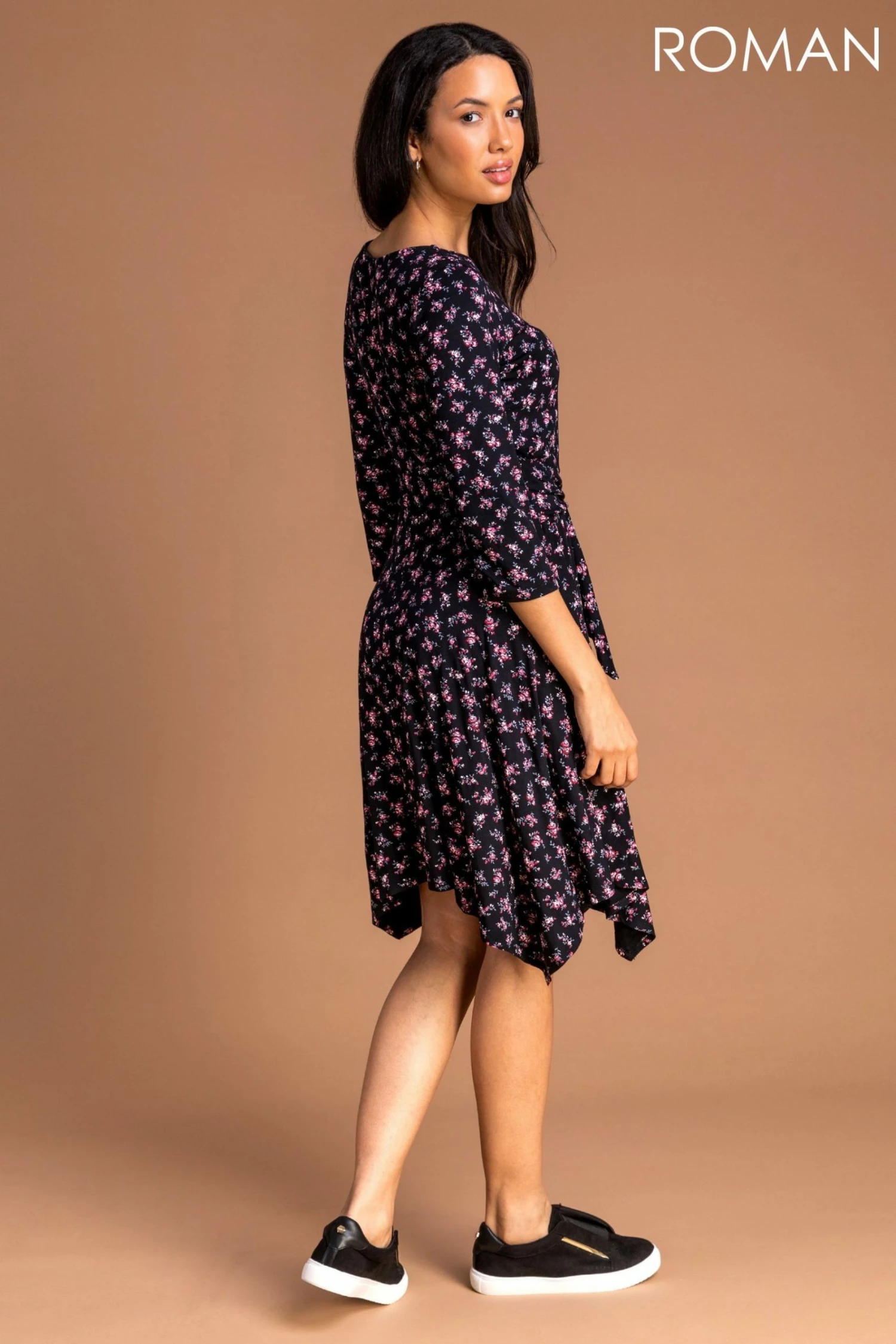 Roman Pink Floral Hanky Hem Tie Detail Dress 4 Roman Pink Floral Hanky Hem Tie Detail Dress - Image 2