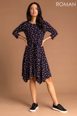 Roman Pink Floral Hanky Hem Tie Detail Dress 9 Roman Pink Floral Hanky Hem Tie Detail Dress -Roman Sales Shop unnamed file 3844