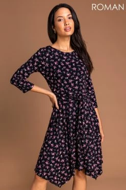 Roman Pink Floral Hanky Hem Tie Detail Dress 10 Roman Pink Floral Hanky Hem Tie Detail Dress -Roman Sales Shop unnamed file 3845