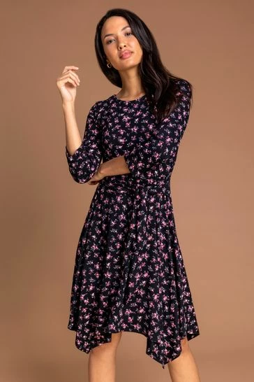 Roman Pink Floral Hanky Hem Tie Detail Dress 7 Roman Pink Floral Hanky Hem Tie Detail Dress - Image 5