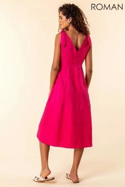 Roman Pink Tie Shoulder Detail Midi Dress -Roman Sales Shop unnamed file 385